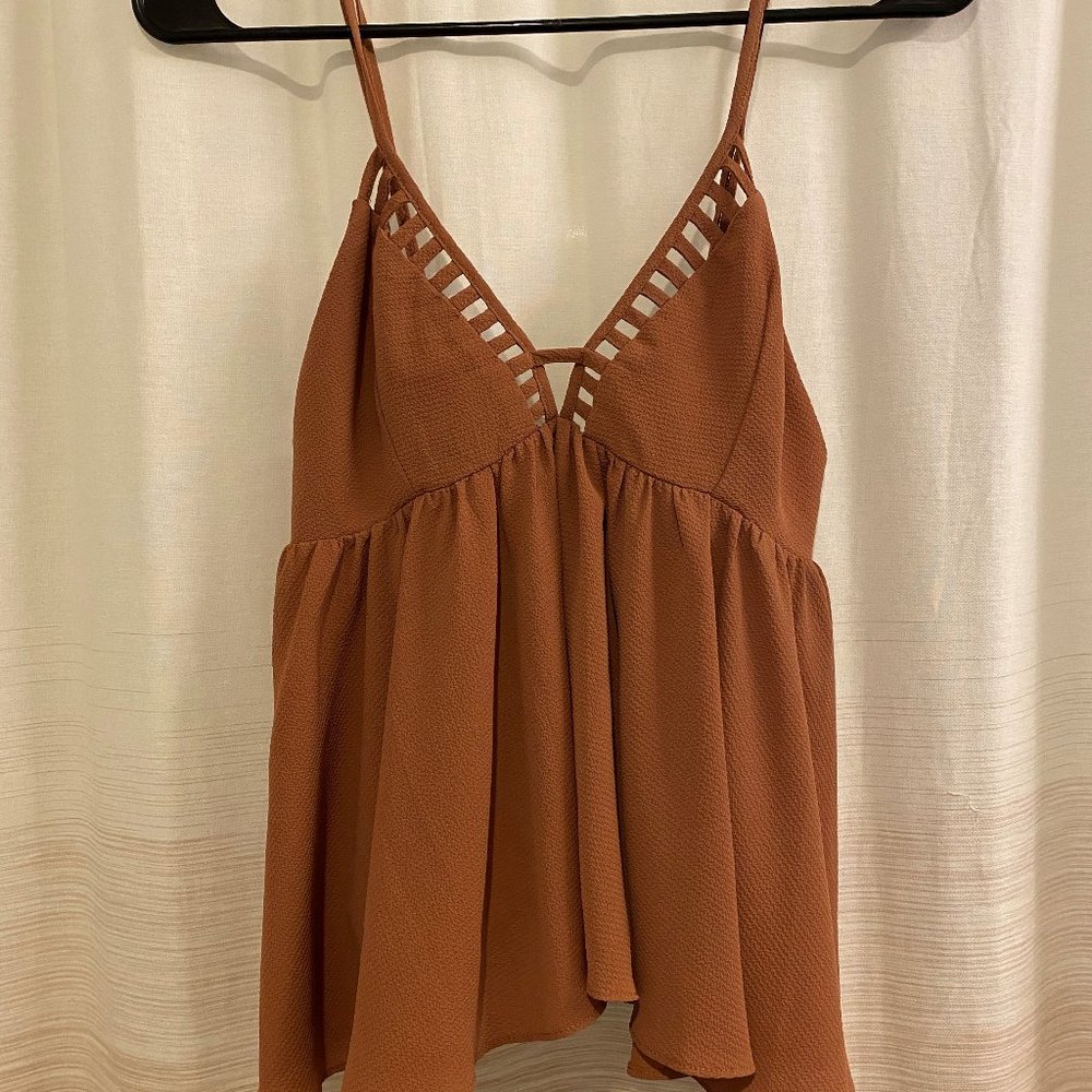 Brown Strappy Tank Top With Elastic Waist. XS.